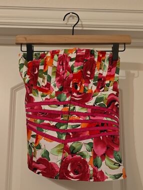 Floral Strapless Bustier Top in Pink & Green - Medium